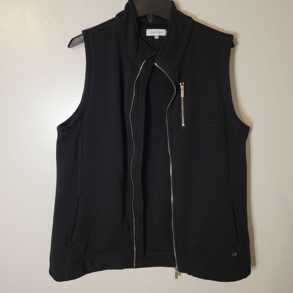 Calvin Klein Black Fleece Vest With Gold Zipper - Picture 3 of 7